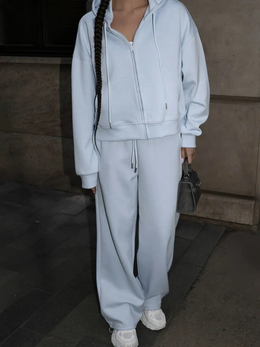 Long Sleeve Zipper Cardigan Hoodie Lace-up Trousers Two-piece Set